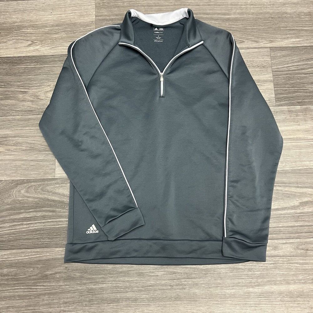 Adidas Golf Sweatshirt Men M Gray White 3 Stripe Performance LongSleeve Pullover
